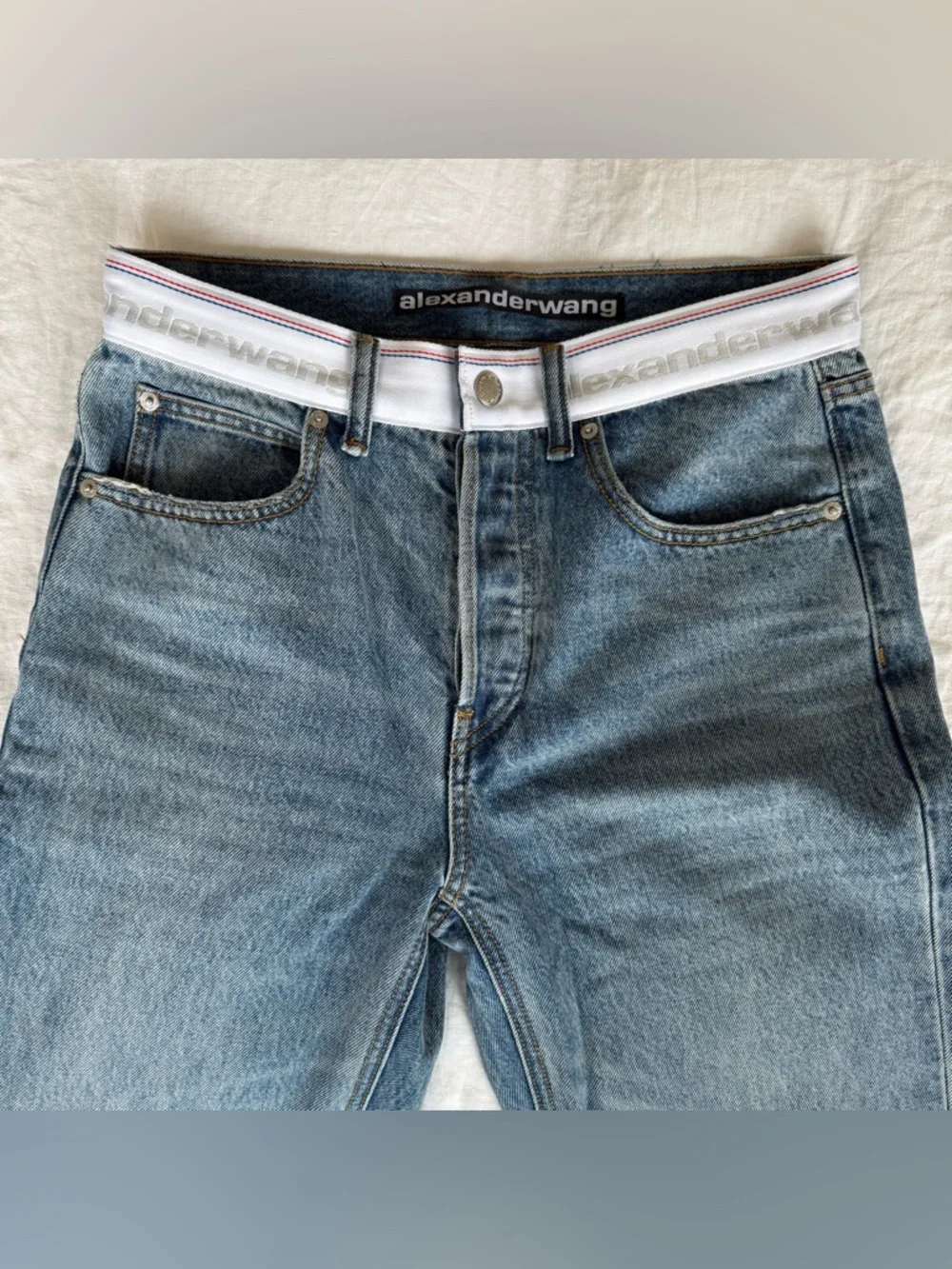 Alexander Wang Logo Mid Rise Relaxed Straight Jean Light Indigo - size 26 - Picture 3 of 6